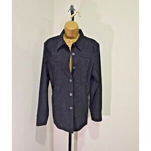 Vtg Express Y2K Black Grunge Shirt Jacket Womens L Faux Suede Beatnik Rocker Emo